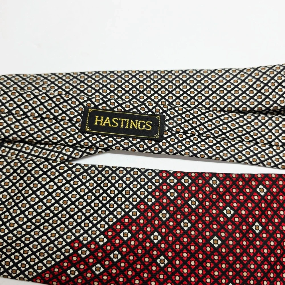 Yves Saint Laurent Silk Necktie Mens OS Red Black Geometric Medallion YSL